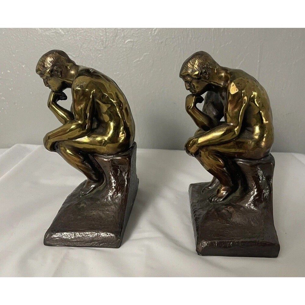 Vintage Art Thinking Man Bookends The Thinker Aguste Rodin Style Philosophy - Picture 3 of 16